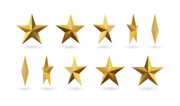 Vector 3d render, isolated gold star on a white background. Golden emblem of victory. Symbol of best and winner. Ranking concept for various places.