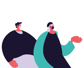 Urban men cartoons with masks and casual cloth vector design