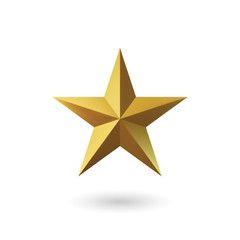 Vector 3d render, isolated gold star on a white background. Golden emblem of victory. Symbol of best and winner. Ranking concept for various places.