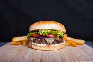 hamburger on black background