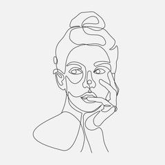 Woman head vector lineart illustration. One Line drawing. 