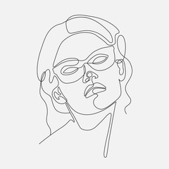 Woman head vector lineart illustration. One Line drawing. 