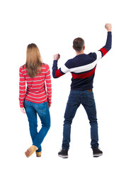 Fototapeta premium Back view couple in sweater.