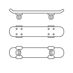 A set of skateboards from different sides. Icons. Outline vector illustration