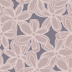 Geometric seamless pattern with simple flowers in sketch style. Floral endless wallpaper.