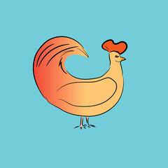 Cock cartoon. Hand-drawn cartoon rooster isolated on a blue background.