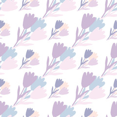 Fototapeta na wymiar Creative flowers bouquet seamless pattern on white background. Geometric floral endless wallpaper.