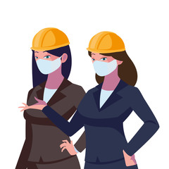 industrial women workers with face masks