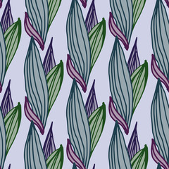Creative linear leaves shape seamless pattern. Abstract line art endless wallpaper. Exotic leaf elements.