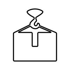 Crane lifting cargo box. Inventory logistics sign. Warehouse loading symbol. Shipment package transportation icon.