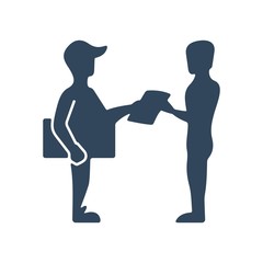 Delivery man delivering cargo package. Home delivery sign. Order shipment sign.