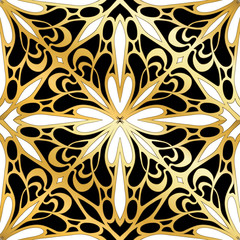 Fototapeta na wymiar Seamless pattern, background. Colored vector illustration in art nouveau style, vintage, old, retro style. In white, black and gold colors..