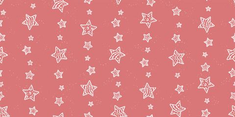 Cute hand drawn night sky seamless pattern with ornate stars and moons, comic background, great for textiles, banners, wallpapers, wrapping - vector design