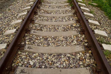 Railway. Rails close up