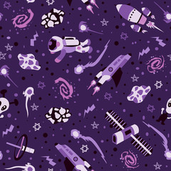 Seamless background with spaceships and stars, Space Pattern