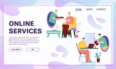 Vector banner illustration of online services delivery, signature