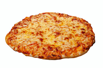 Whole italian classic Pizza margarita with mozzarella and tomato isolated on white