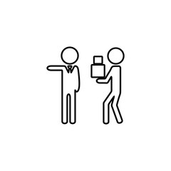 Illustration of employee kicked out of company. Boss firing worker sign. Layoff symbol for modern business concept and web, mobile design.