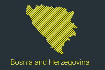 Naklejka premium Map of Bosnia and Herzegovina, striped map in a black strip on a yellow background for coronavirus infographics and quarantine area markers and restrictions. vector