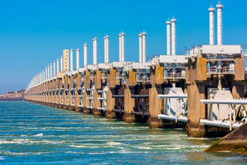 Section of the Eastern Scheldt storm surge barrier in Zeeland Netherlands