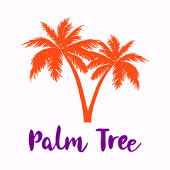 Naklejka premium Palm tree silhouette with the inscription on a colored background. Element for your design. Vector illustration.