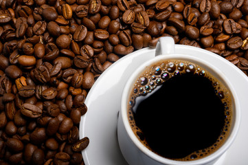 coffee beans and cup
