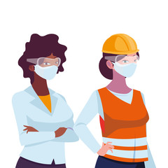 industrial women workers with face masks