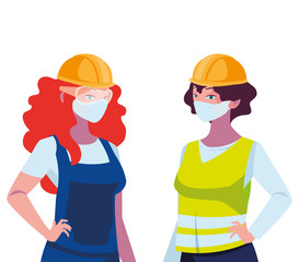 industrial women workers with face masks