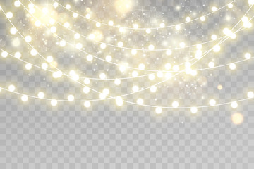 Christmas lights isolated on transparent background. Vector illustration	