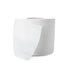 Roll of toilet paper on white background