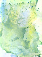 Hand draw watercolor abstract background splash green yelloy