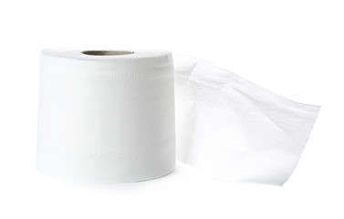 Roll of toilet paper on white background