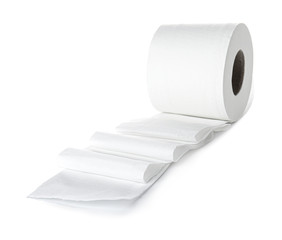 Roll of toilet paper on white background
