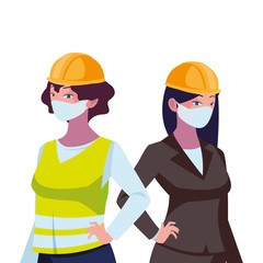industrial women workers with face masks