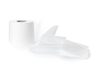 Roll of toilet paper on white background