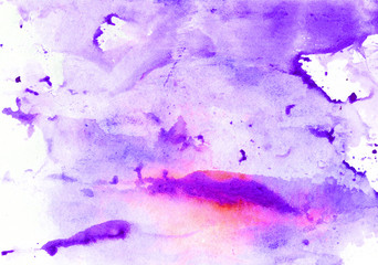 Hand draw watercolor background splash blue purple