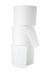 Rolls of toilet paper on white background