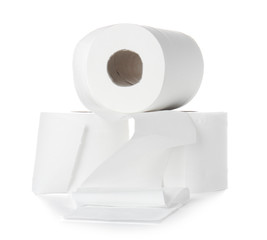 Rolls of toilet paper on white background