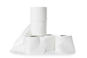 Rolls of toilet paper on white background