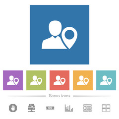 User location flat white icons in square backgrounds