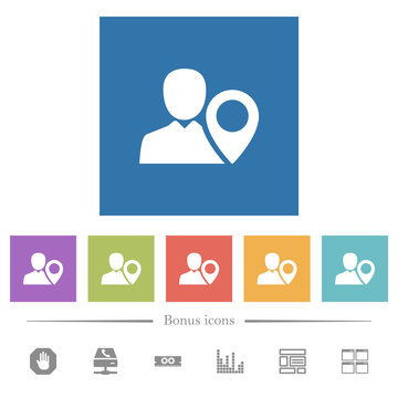 User location flat white icons in square backgrounds