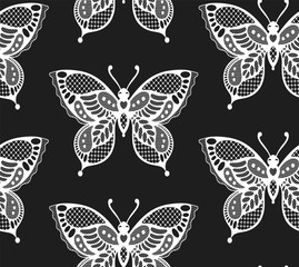Pattern with white lace butterflies. Suitable for curtains, wallpaper, fabrics, wrapping paper.