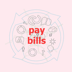 Text pay bill . Business concept . Flat outline linear Infographic