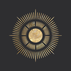 chic golden luxurious retro vintage engraving style. image of the sun and moon phases. culture of occultism. Vector graphics