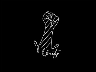 Hand with Unity Calligraphic line art Text shopping poster vector illustration Design.