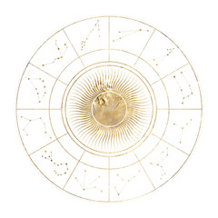 chic golden luxurious retro vintage engraving style. image of the sun and moon phases. culture of occultism. Vector graphics