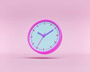 concept of time. analog clock on pastel pink background. minimal design for banner, flyer, poster, web site. 3d rendering