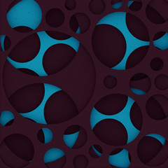 Ornament with round accents, layers, dark tones and a blue accent. Golden Pattern, Geometric Pattern. 3d illustration.