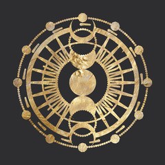 chic golden luxurious retro vintage engraving style. image of the sun and moon phases. culture of occultism. Vector graphics