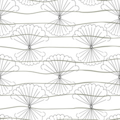 Stripes and seashells seamless vector pattern. Light summertime surface print design. For welness, wellbeing, an vacation themed fabrics, stationery, and packaging.